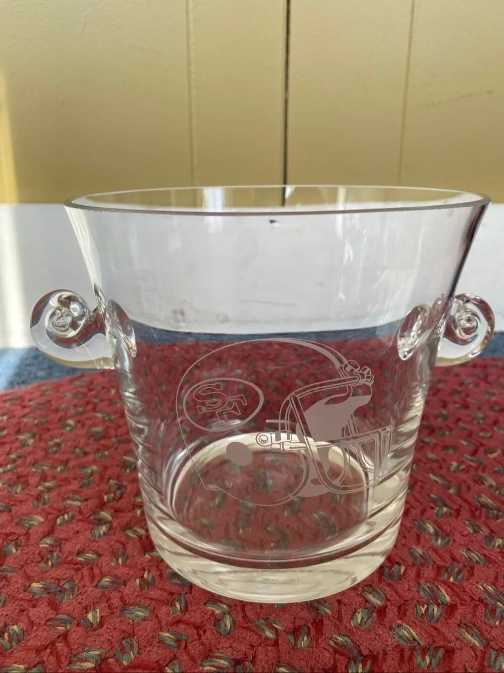 San Francisco 49ers glass ice bucket and 4 beer mug vintage collectors set